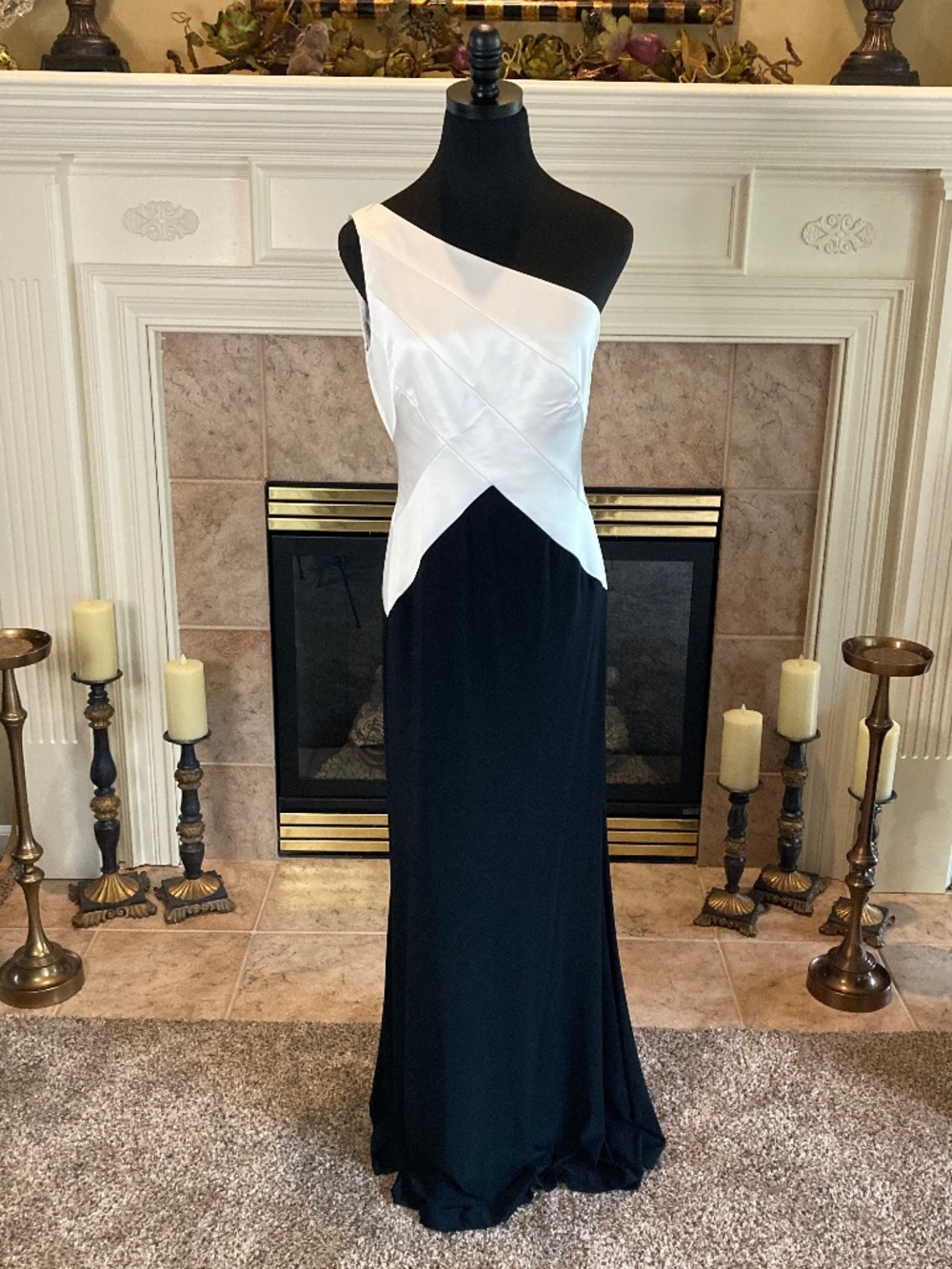 LAUREN RALPH LAUREN Dress Asymmetrical One Shoulder Black & White Sz 4 - Picture 5 of 8